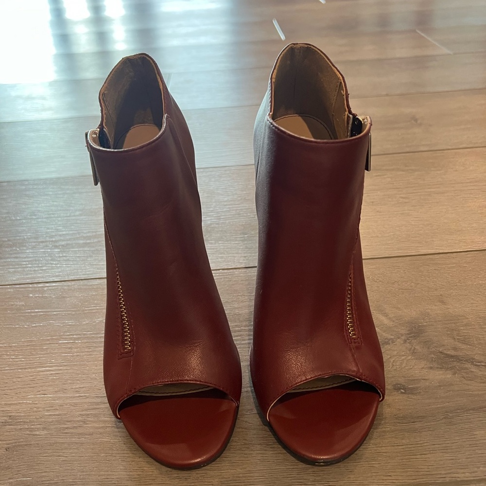 Women's Burgundy Peep-Toe Ankle Boots